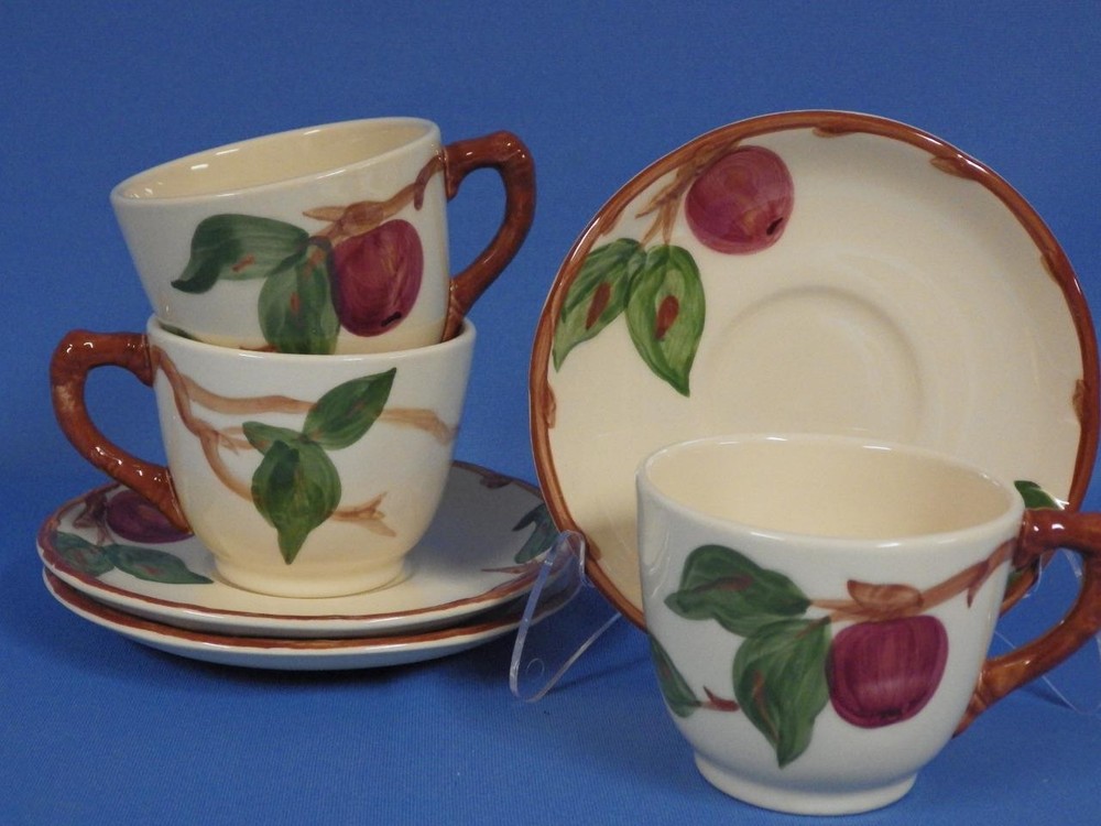 3 Interpace Franciscan Apple Pattern Flat Cups and Saucers, Mint Condition