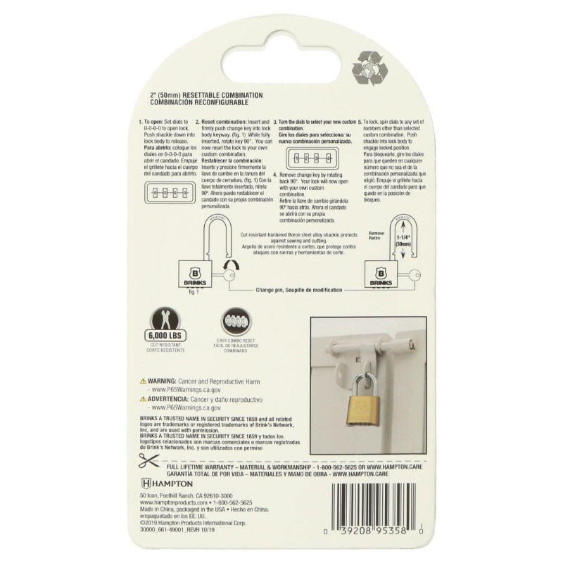 New Brinks Solid Brass 50mm Resettable Combination Padlock with 1in Shackle