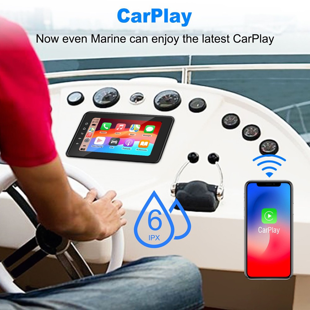 8" Waterproof Marine Multimedia Player CarPlay Android Auto Touchscreen for Boat