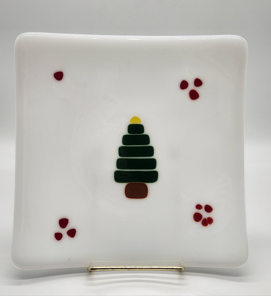 Square Christmas tree plate, serving plate, cookie plate, ~ 8.75" sq