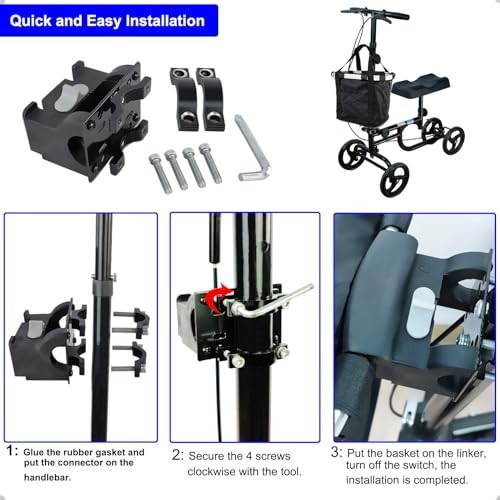 Knee Scooter Basket Accessory with Quick Release Handle - Removable Cloth Fits M