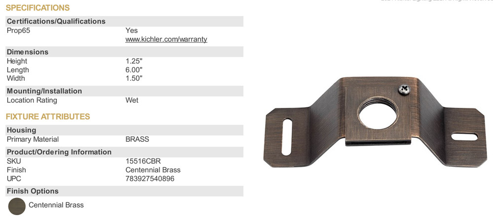 Kichler 15516CBR Landscape Lighting Tree Bracket / Mount - Centennial Brass