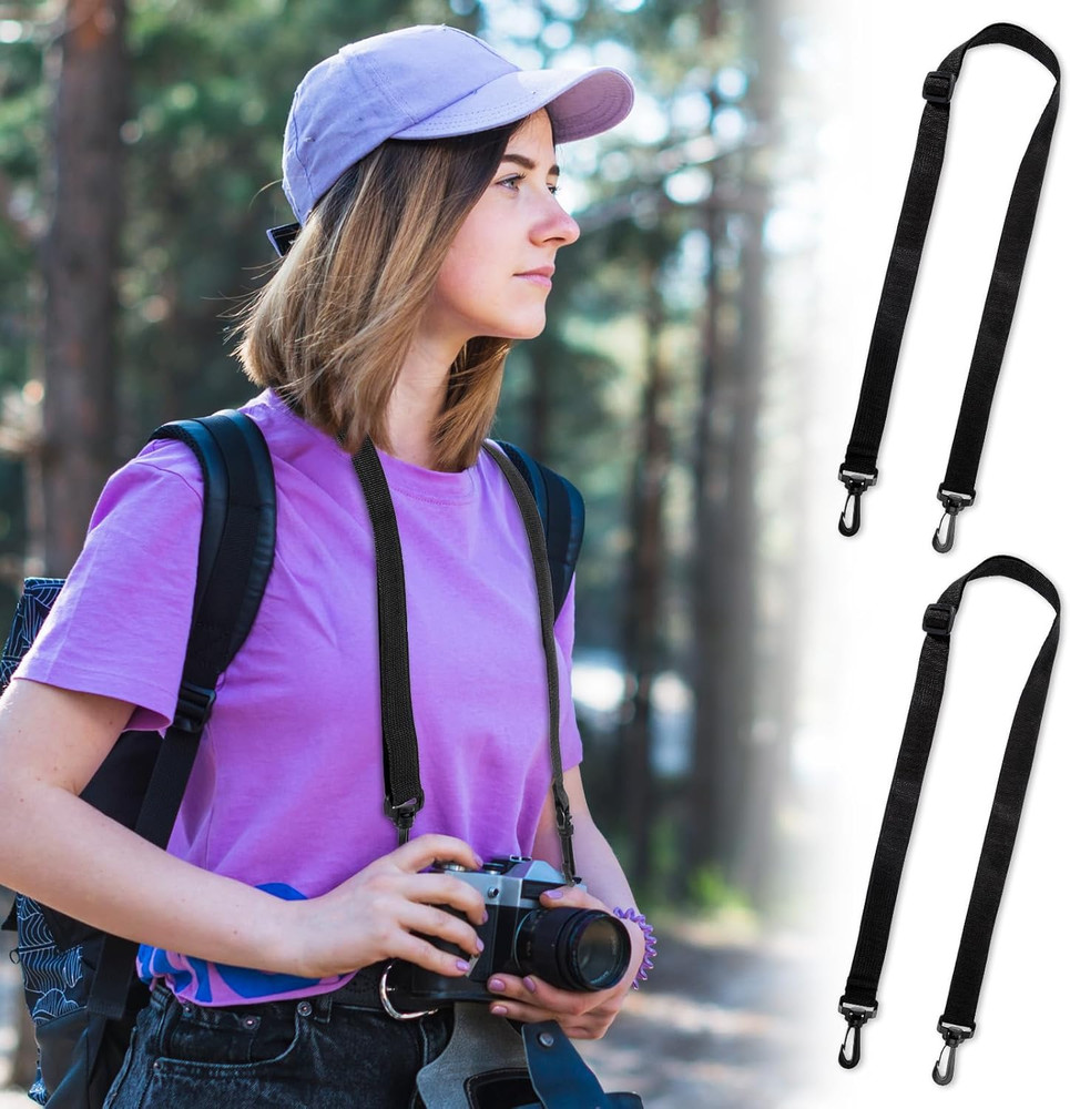 2 Pack Black Adjustable Straps with Clips for Bags, Replacement Shoulder Strap,