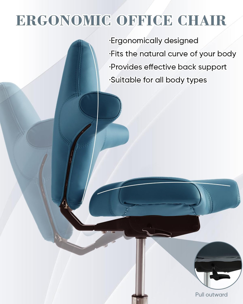 Ergonomic Dental Assistant Chair with Back Support, Blue Microfiber, Rolling Sto