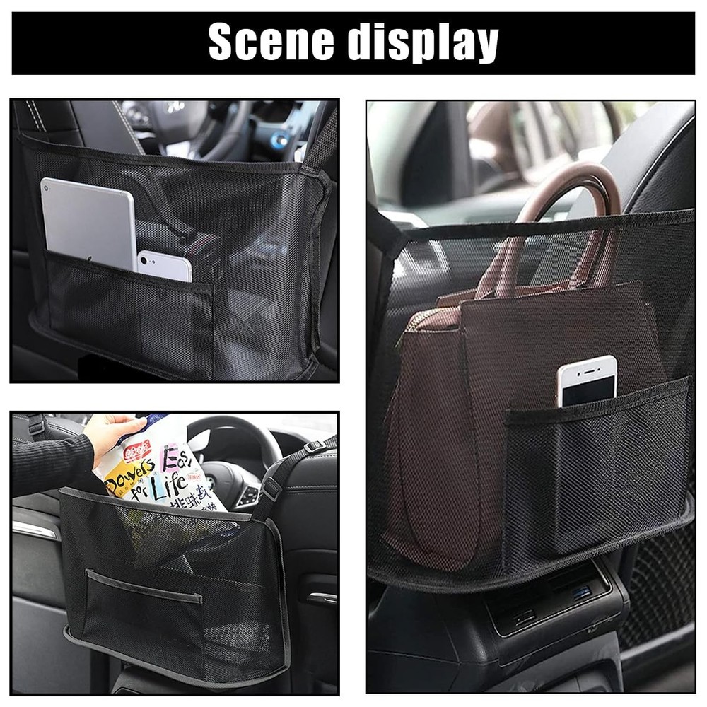 GLSOWEE Handbag Holder for Auto, Net Pocket Purse Between Front Black