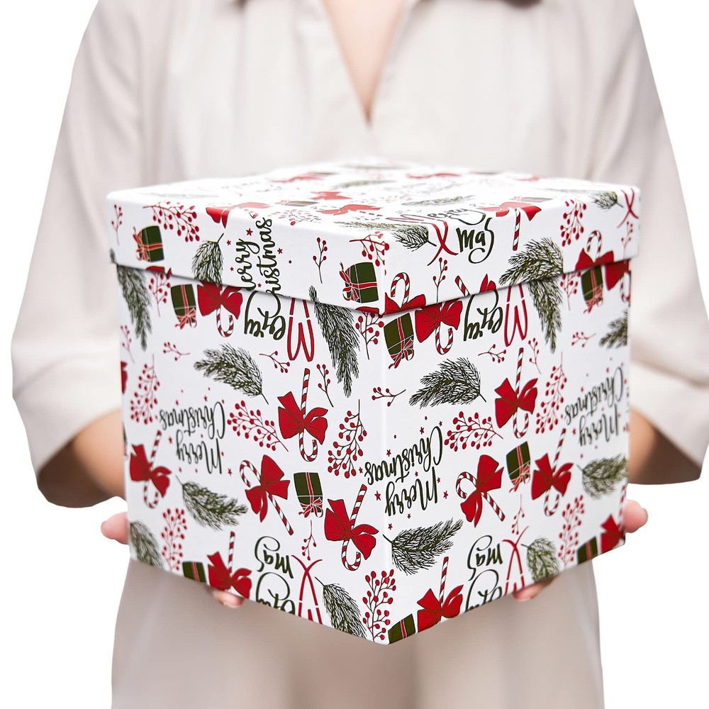 5PCS Christmas Nesting Gift Boxes with Lid, Nested Box Set, 5 Sizes, Square S...