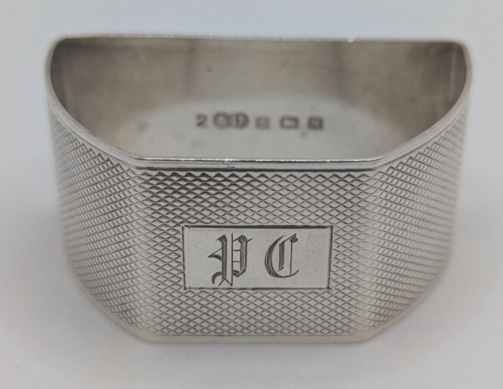 Antique English Sterling Silver Napkin Ring "PC" initials engraving, dated 1937