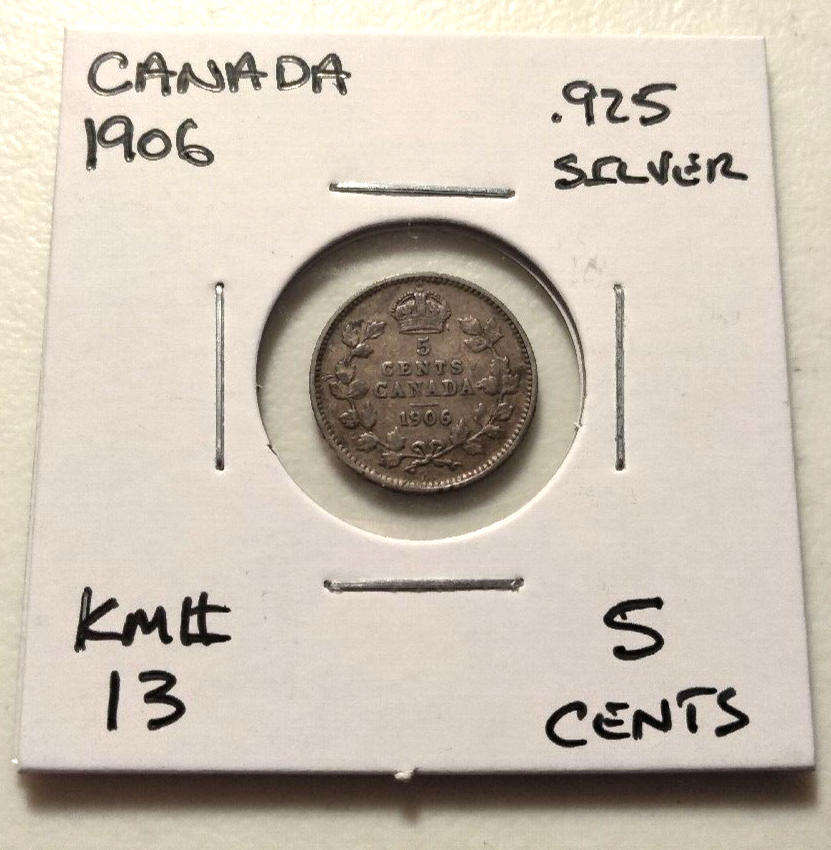 1906 Canada 5 Cent Coin - .925 Silver - KM#13 (INV#7826)