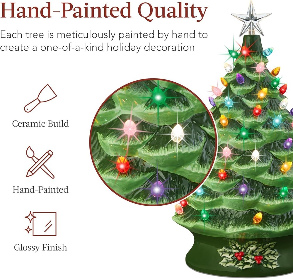 24"Extra Large Ceramic Christmas Tree Pre-Lit Hand-Painted Tabletop Holiday Tree