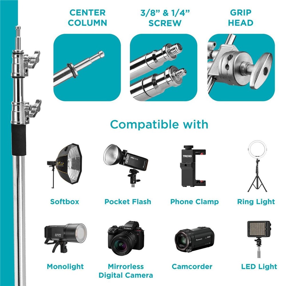 Flashpoint 10' Century Light Stand on Turtle Base Kit, Chrome, 3-Pack w/Slinger