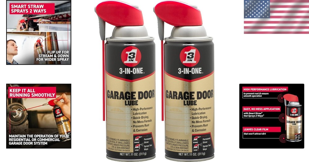 Quick-Drying Garage Door Lube with Precision Application - 2 Bottles, 11 Oz Each