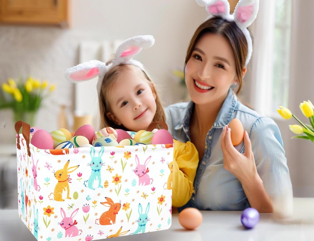 MYFLOCY Large Rectangular Easter Baskets Empty Waterproof Boy Toy Box Foldabl...