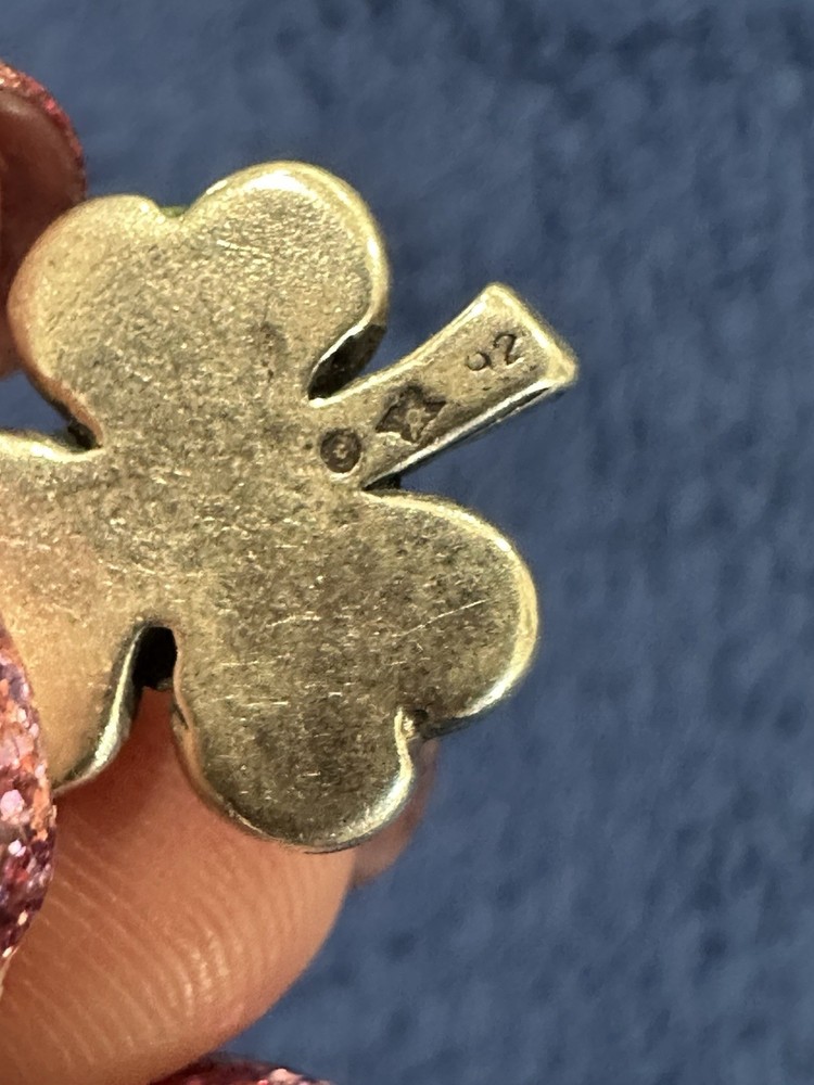 Sterling Silver 925 Enamel Clover Dangle Charm, 20mm