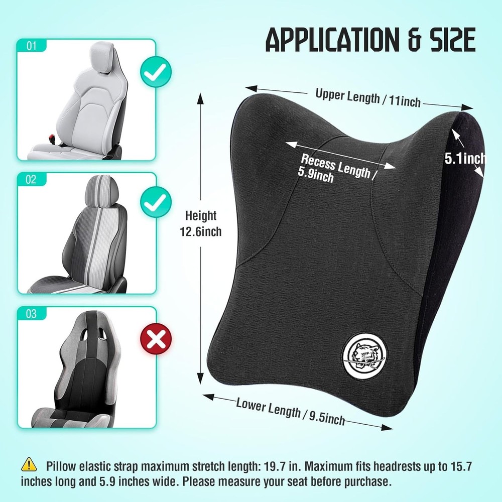 Dark Grey Memory Foam Car Neck Pillow with Adjustable Strap Support