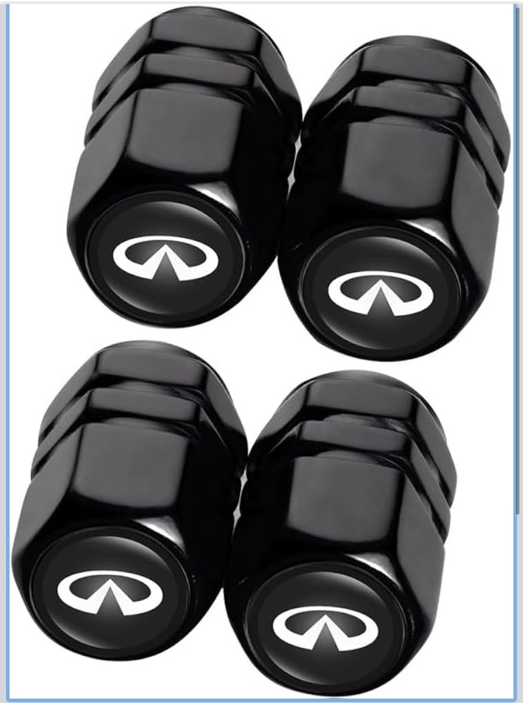 Leather Car Keychain Comparable For Infinity & 4pcs Valve Stem Covers Black NWT