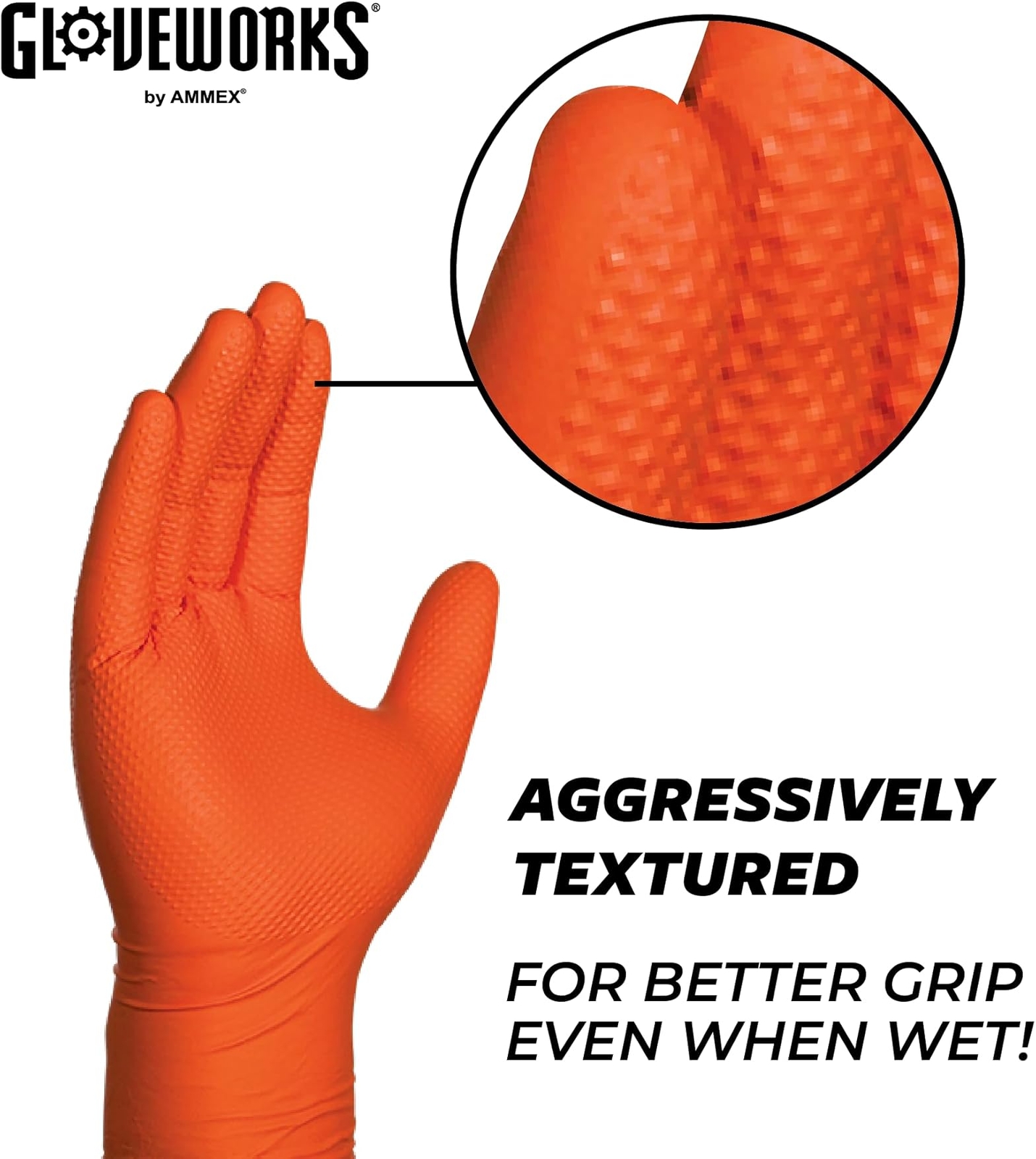 Gloveworks 8 mil Disposable HD Nitrile Gloves, Pack of 100, XLarge, Orange