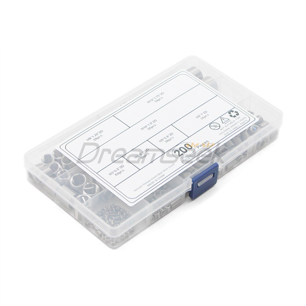 200Pcs Helicoil Thread Insert Assortment 7 Size Threaded Inserts Stainless Steel