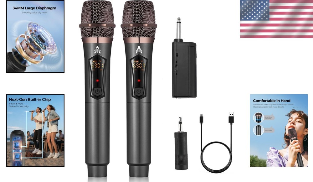 Wireless Microphones with Rechargeable Receiver - 50H Use, 200ft Range