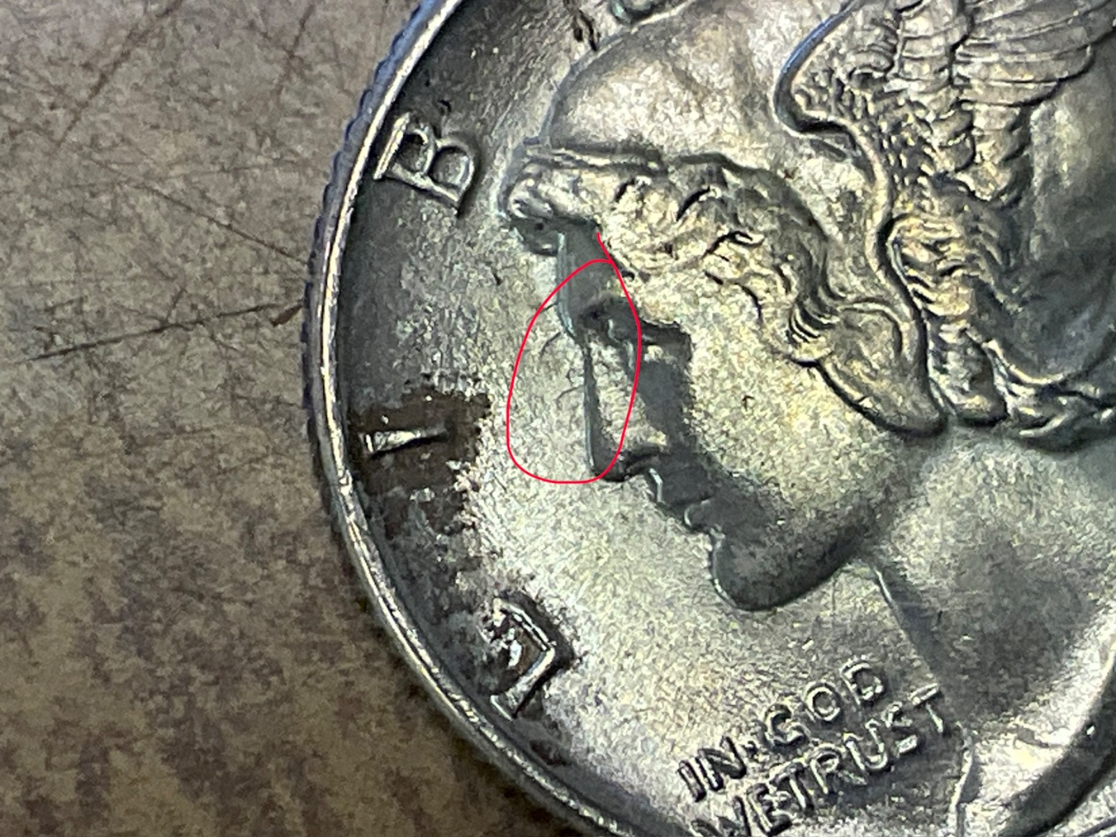 1940-p Mercury Dime - Clash Dies -error, Gem BU++ .