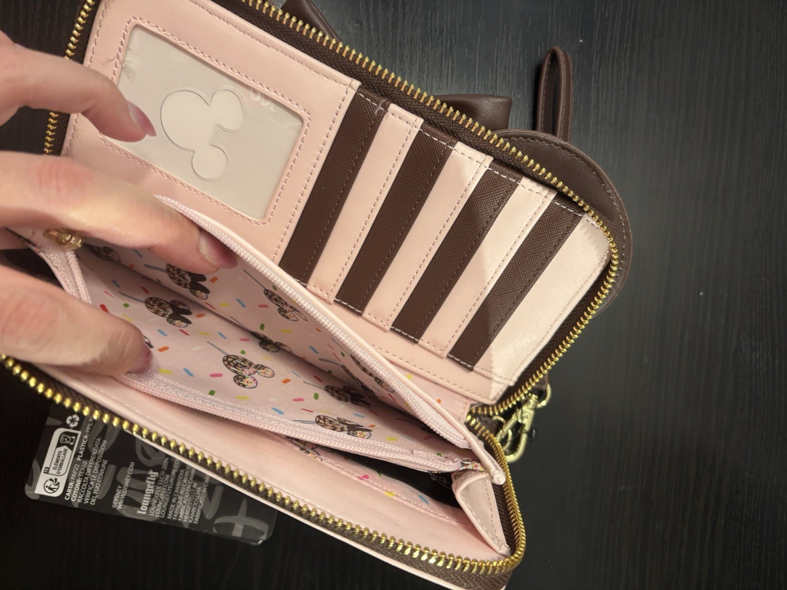 Loungefly Disney Minnie Mouse Chocolate Pink Lollipop Ears Wallet with Bow NWT