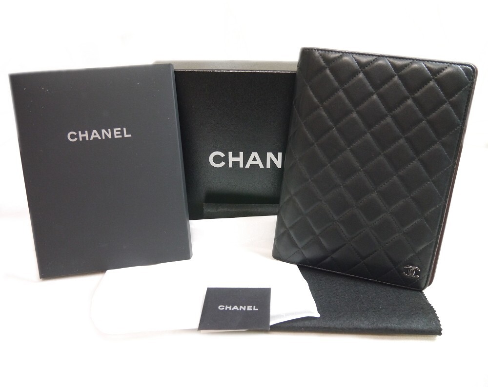 Authentic CHANEL Notebook cover lambskin COCO mark Leather #4174