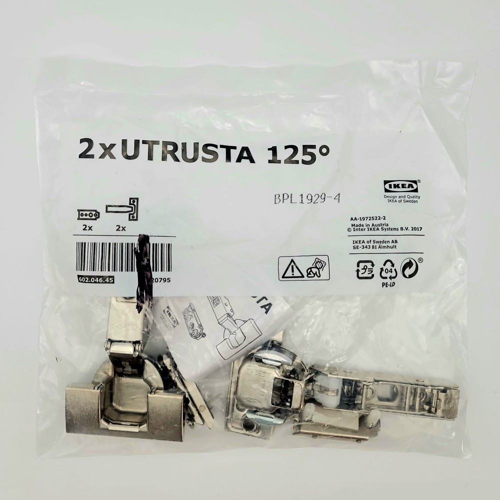 2x IKEA UTRUSTA Hinge with Soft Closing Damper Kitchen Cabinet 125 ° Blum.