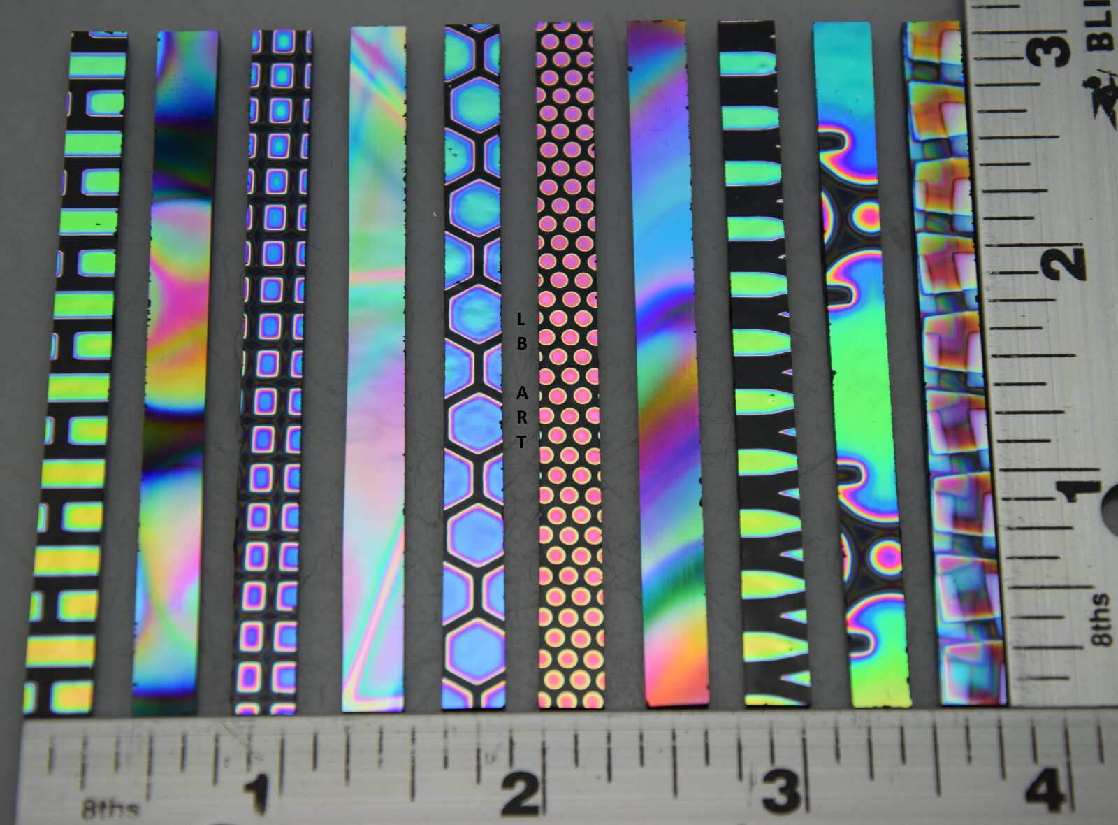 10-1/4" WIDE STIX BLACK COATINGS BY SANDBERG PATTERN THIN DICHROIC GLASS 90 COE