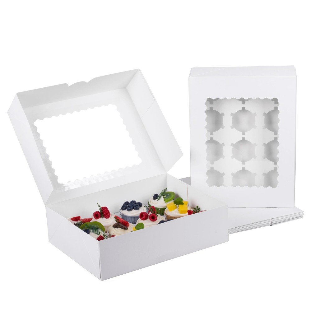 Pre-folded 12 count Cupcake Boxes, 15-Set Cupcake Container with Window Trans...