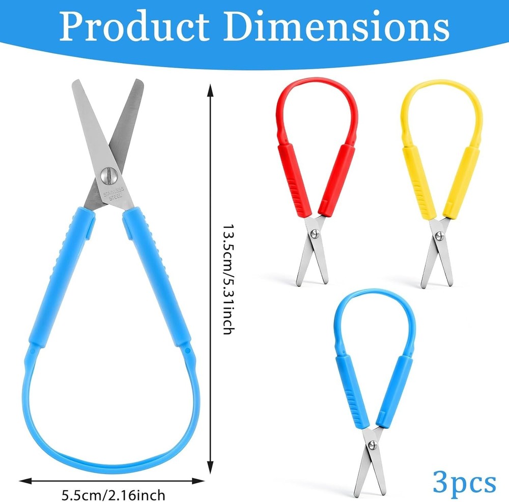 3 Pcs Loop Scissors Adaptive Scissor 5.3" Self-Opening Safety