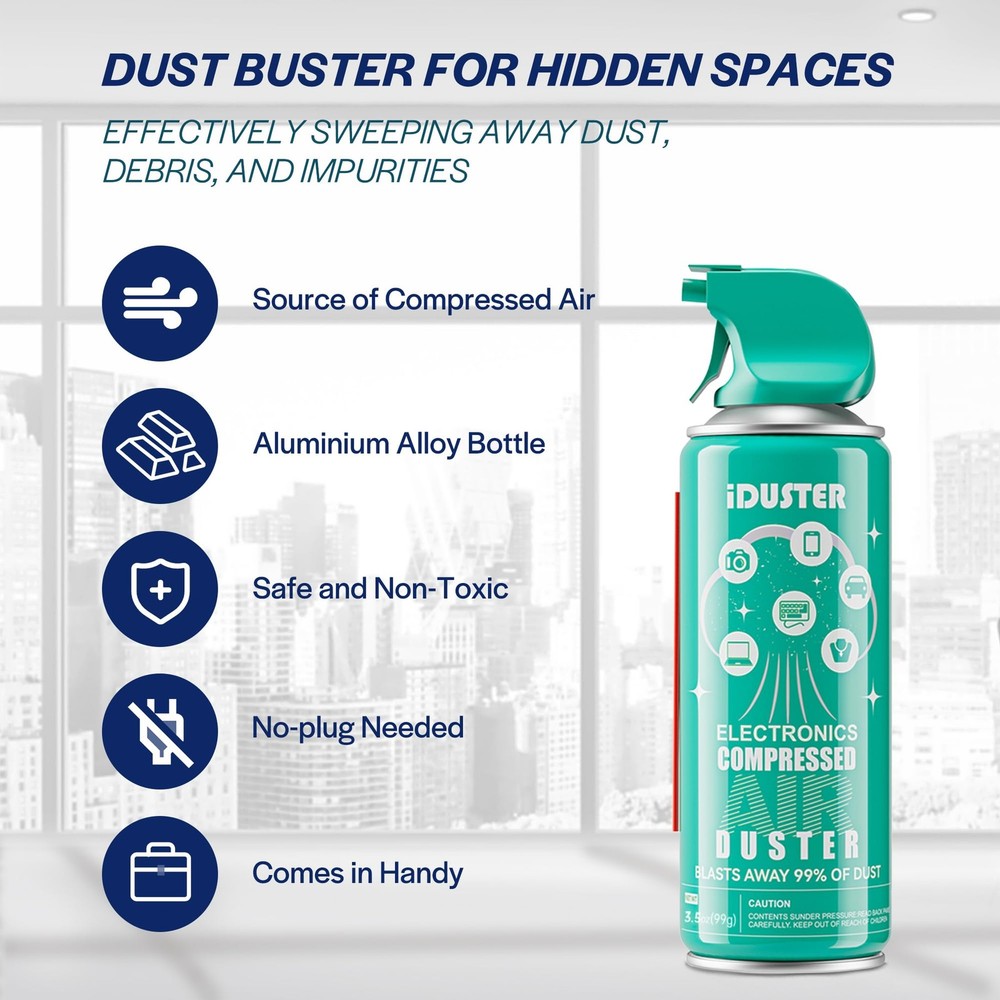 Compressed Canned Air Duster for Computer - iDuster 3.5oz 2PCS, Green