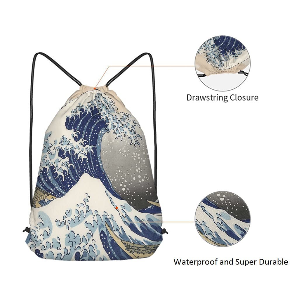 Beabes Japanese Style Wave Drawstring Backpack Bag 14x16.9 Inch, Multi-a208