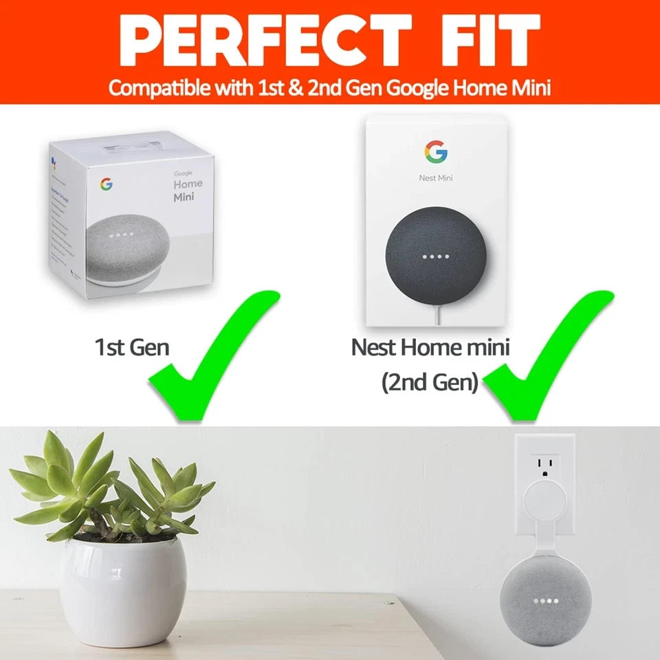 Wall Mount Holder for Nest Mini 1st & 2nd Gen Space Saving Stand Bracket White