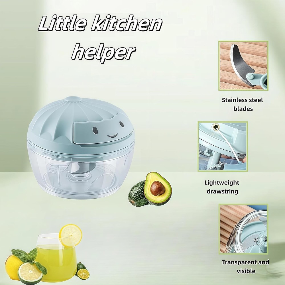 Manual Food Processor Vegetable Chopper, Mini Hand Pull String Garlic Chopper On