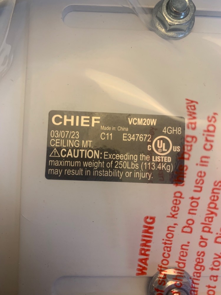 Chief VCM20W Heavy Duty Ceiling Projector Mount Bracket - (WHITE)