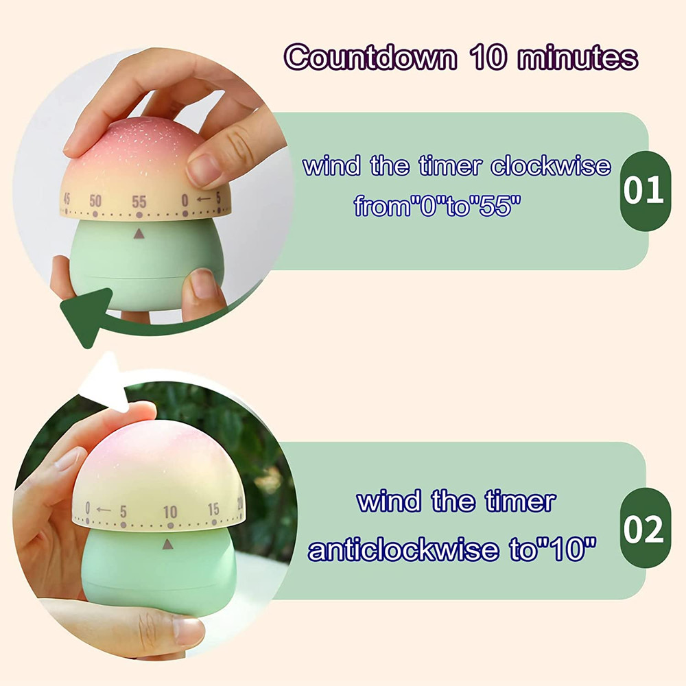 Mechanical Kitchen Timer, Cute Mushroom Timer for Kids, Wind Up 60 Minute Manual