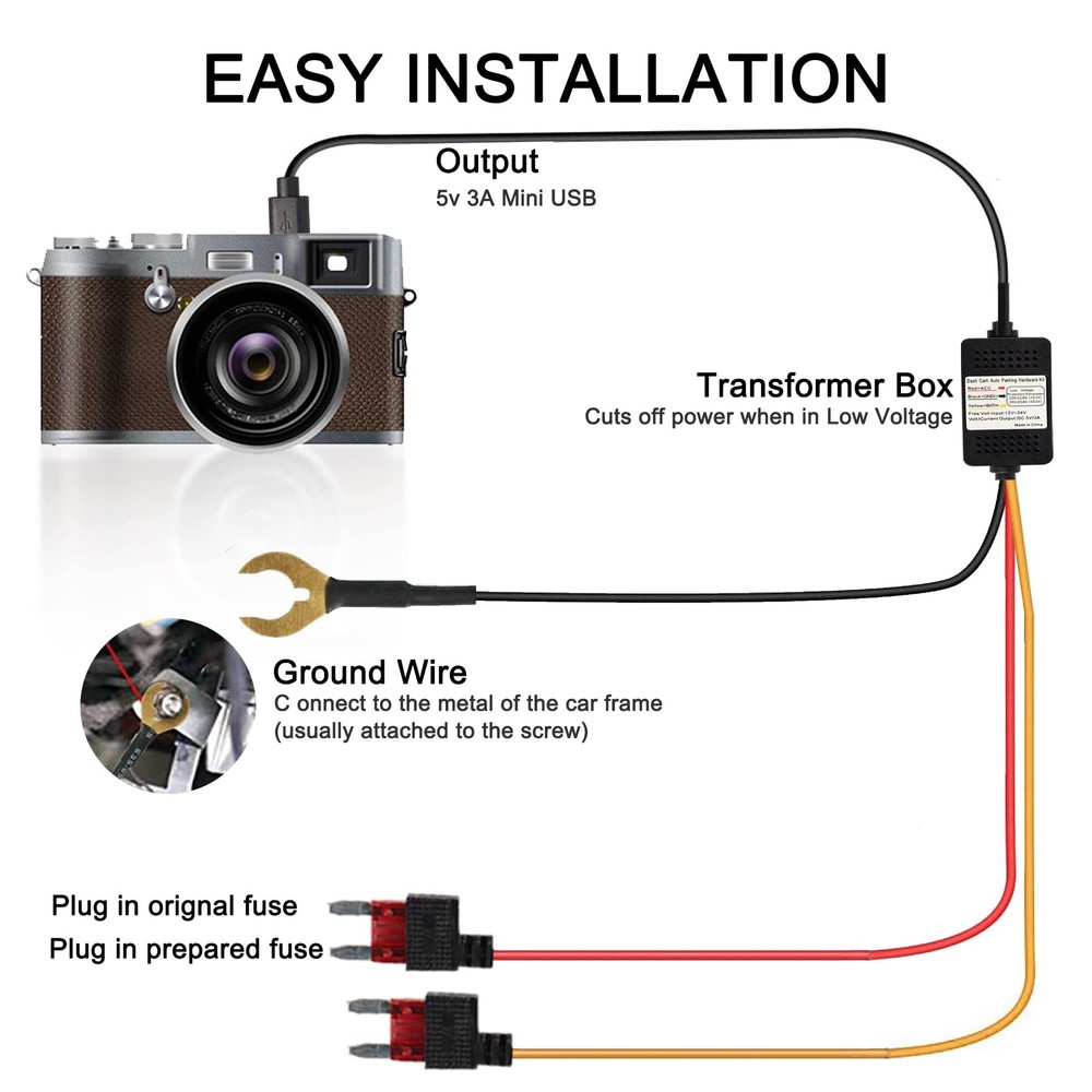 MEIRIYFA Dash Cam Acc Hardwire Kit Mini USB Dashcam usb