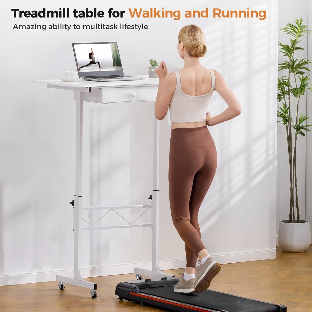 GTPLAYER Small Standing Desk Adjustable Height Small Computer Desk Mobile Portab