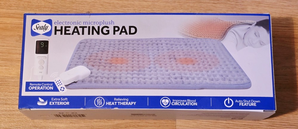 NEW Sealy Microplush Heating Pad With Remote Control,  Auto-off & Timer - Gray