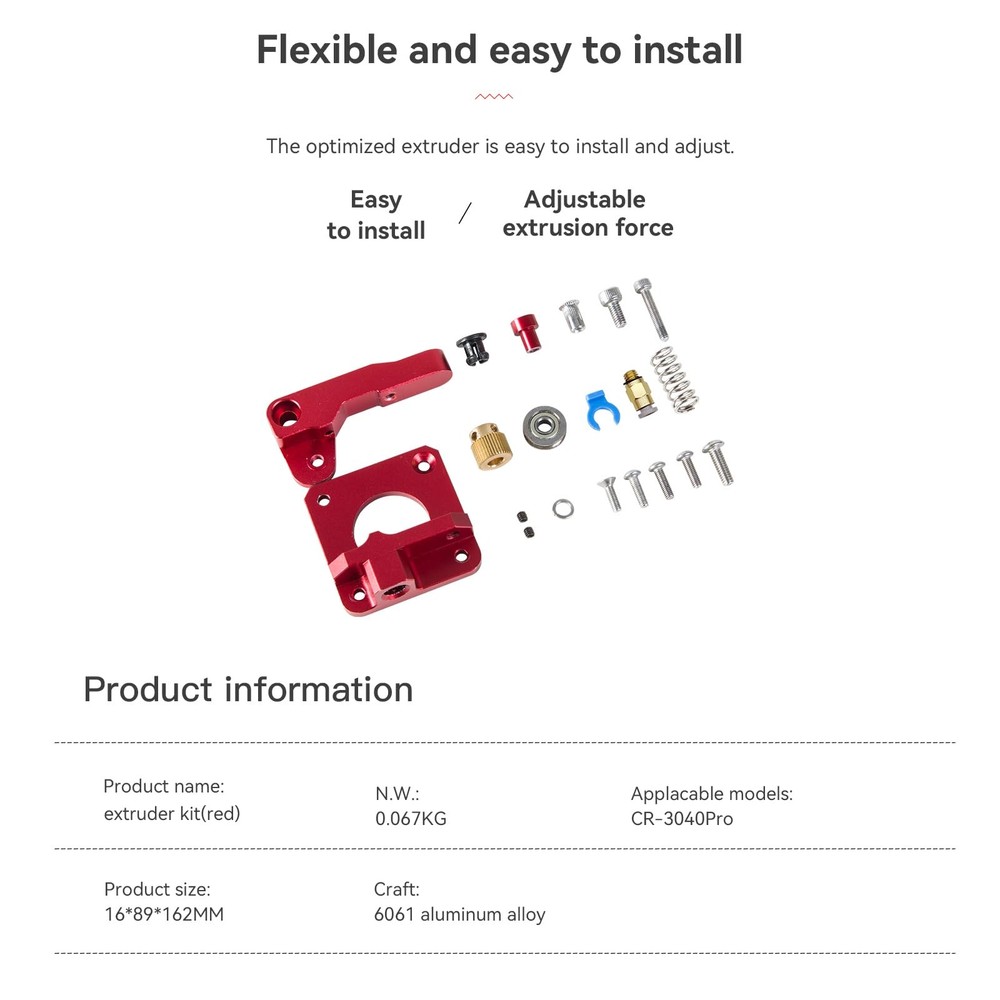 Creality 3D Printer Extruder Kit, Ajustable Extrusion Force, High Quality Red