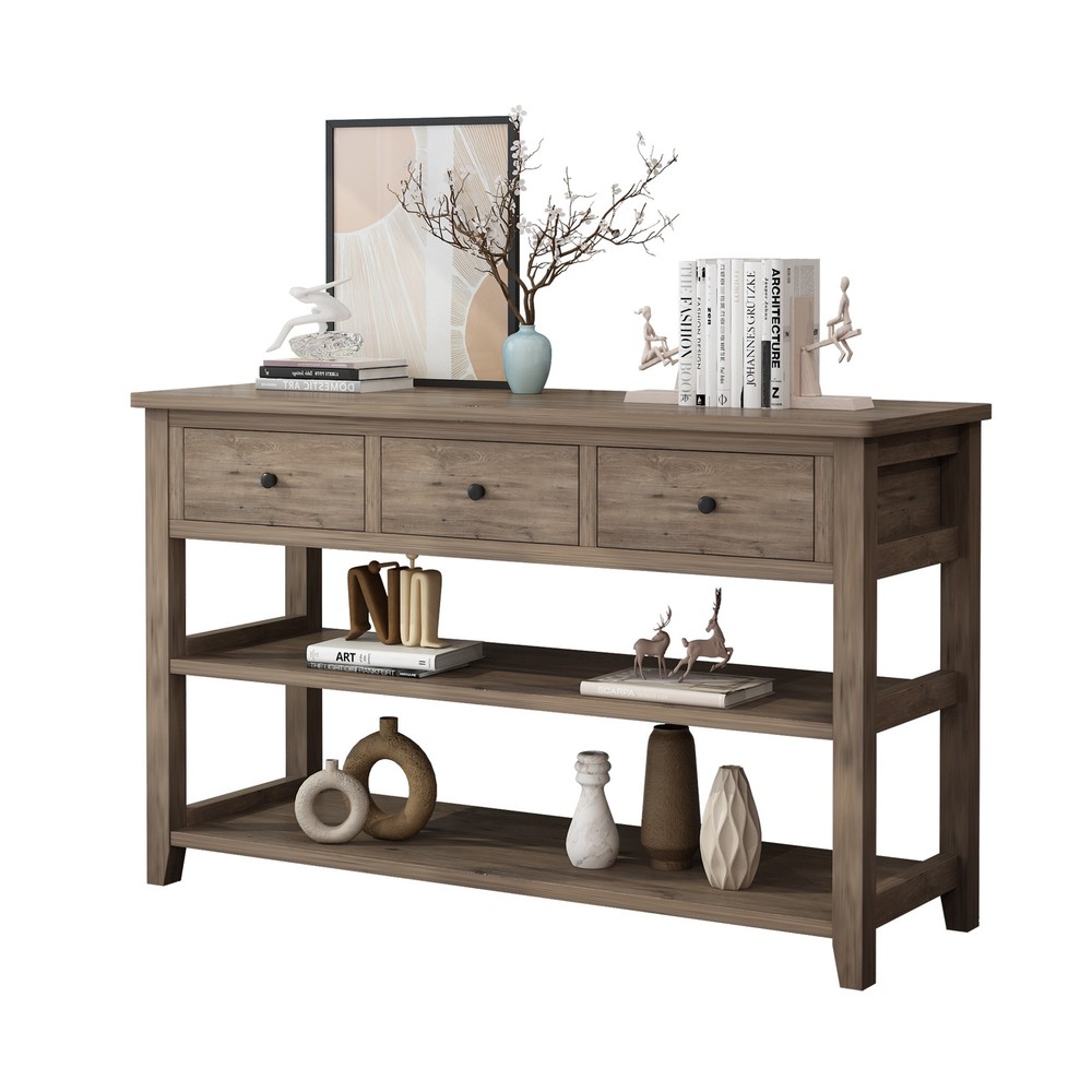 Console Table with Wood Frame and Legs, Sofa Table Entryway Table with 3 Drawers