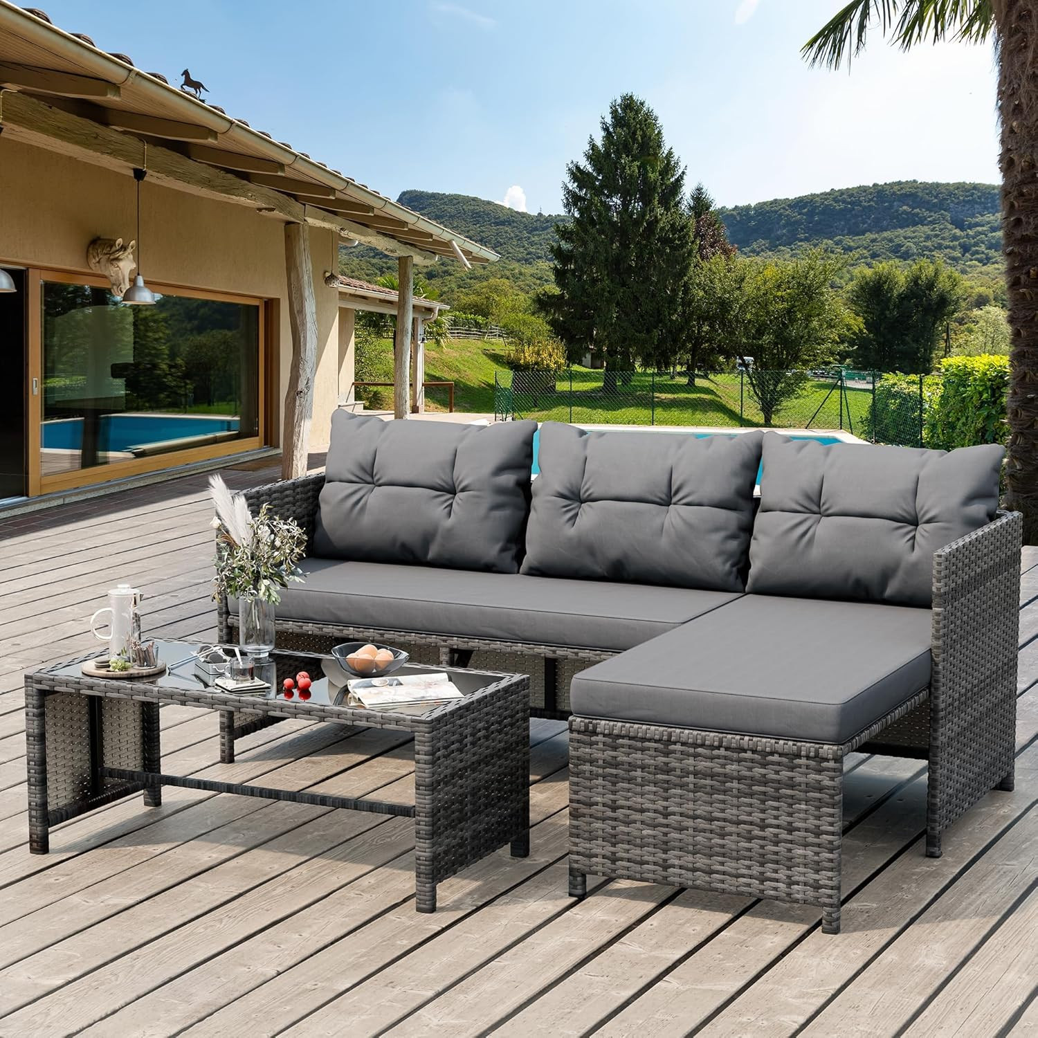 3-Piece Outdoor Patio Furniture Sets, Wicker Patio Conversation Sets, All Weathe