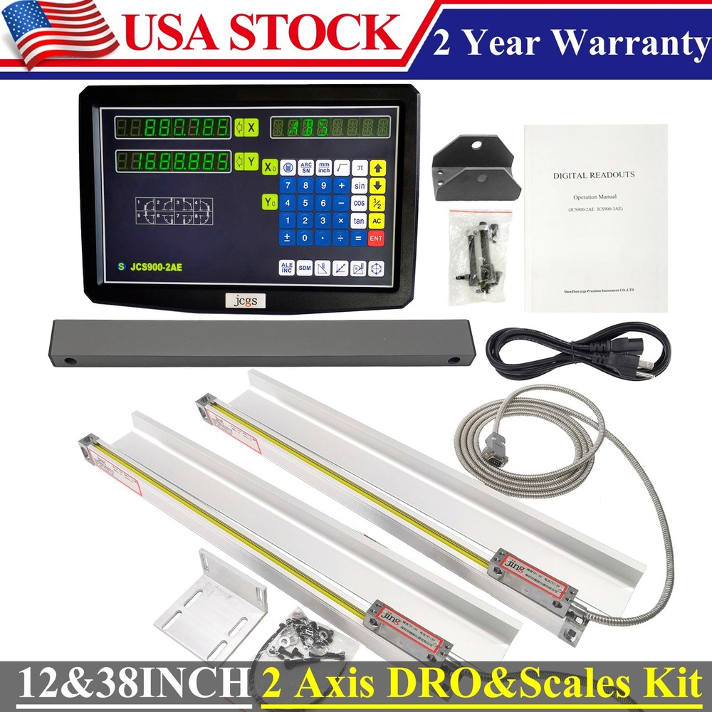 2 Axis Digital Readout DRO Display 12" 38" 5um Linear Scale Encoder CNC US STOCK