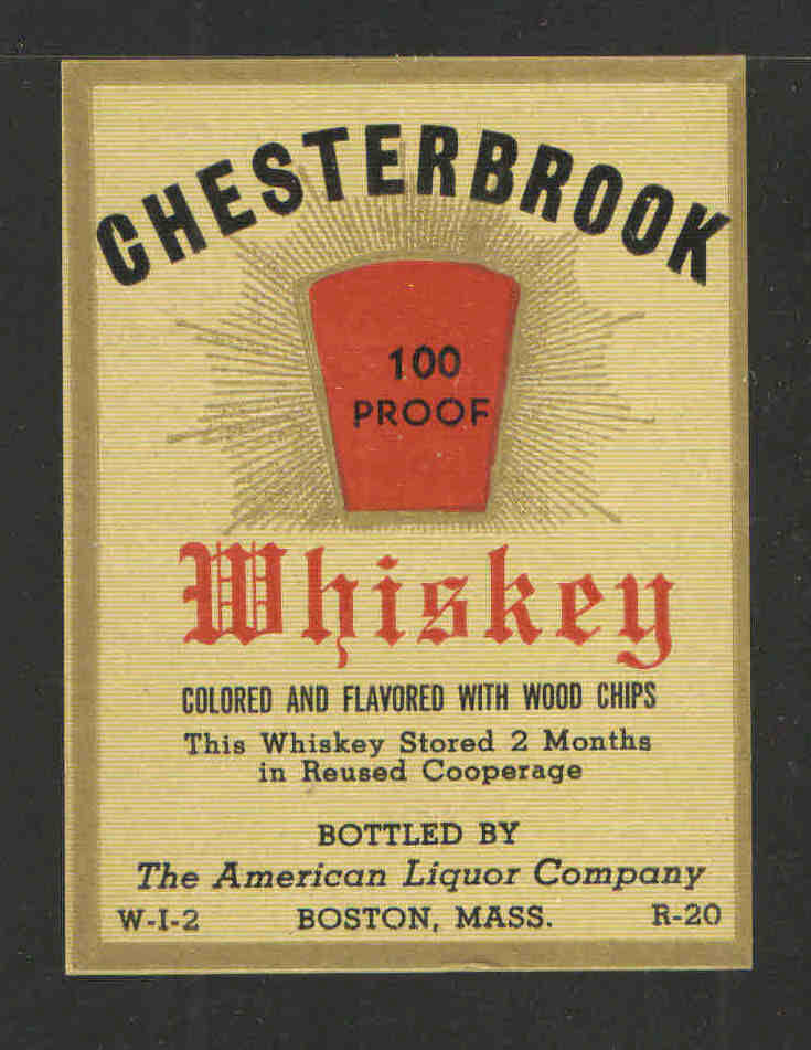 CHESTERBROOK WHISKEY ANTIQUE BOTTLE LABEL - UNUSED