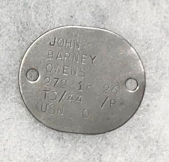 WWII USN John Owens T-44 Single Dog Tag