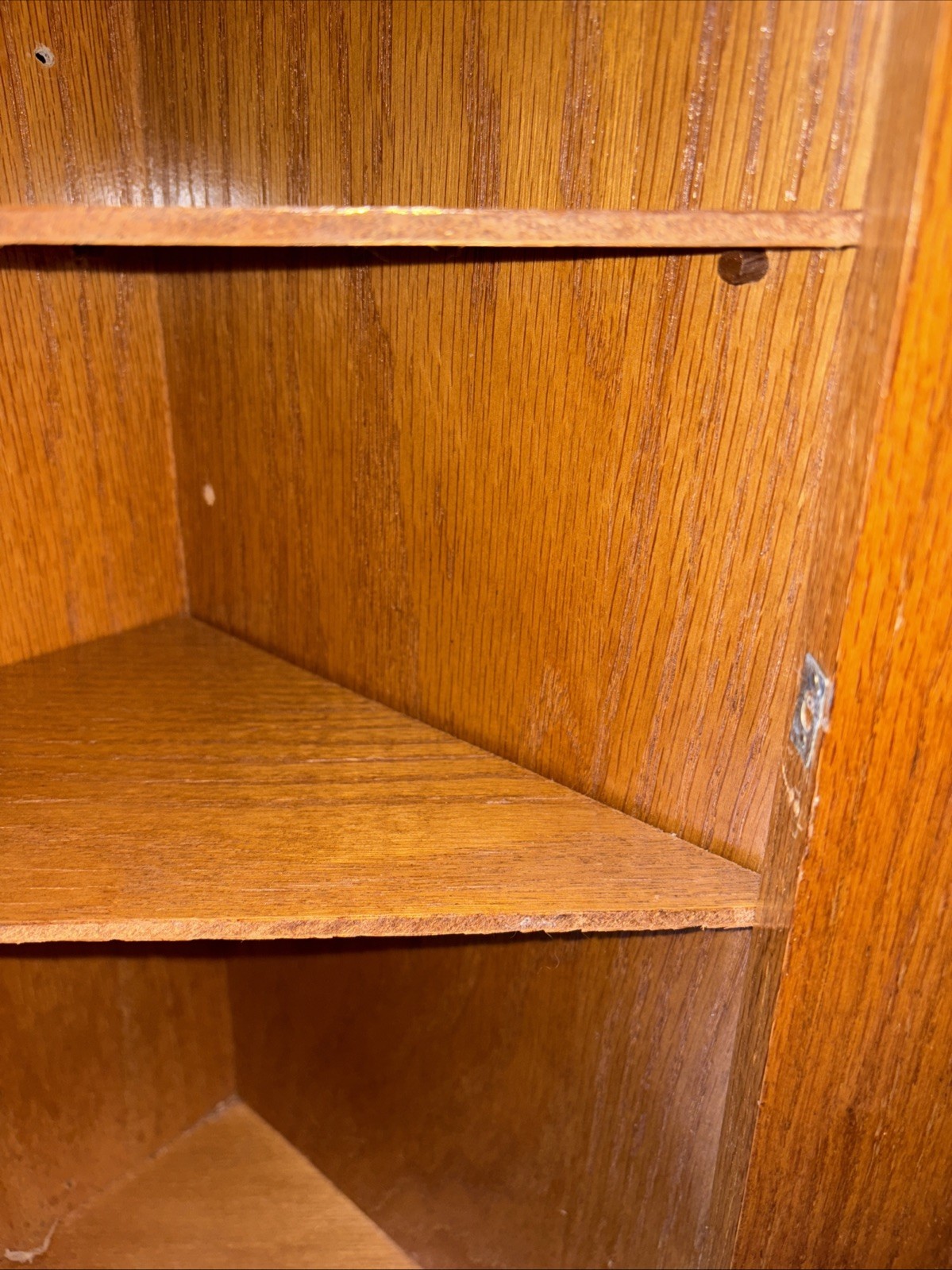 Vintage Oak Curio Corner Cabinet Shelf Display Farmhouse