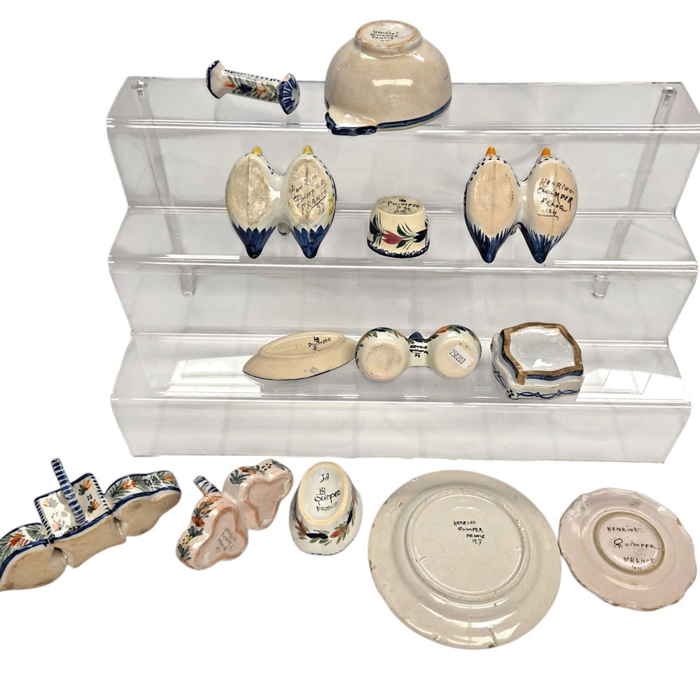 C020 13 pc QUIMPER-OPEN SALTS, SMALL PLATES, etc.