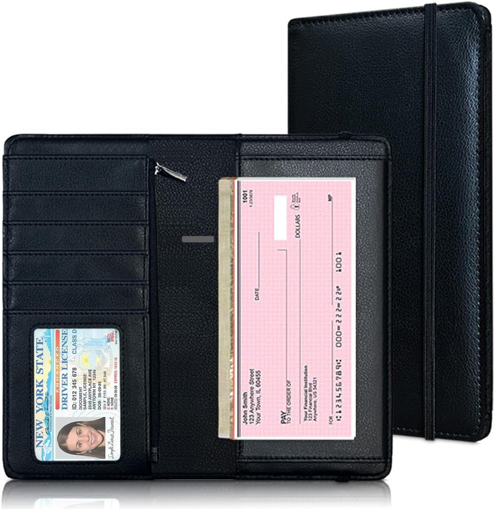 Oversized Checkbook Cover with Zipper Pocket & RFID Blocking – Checkbook Covers