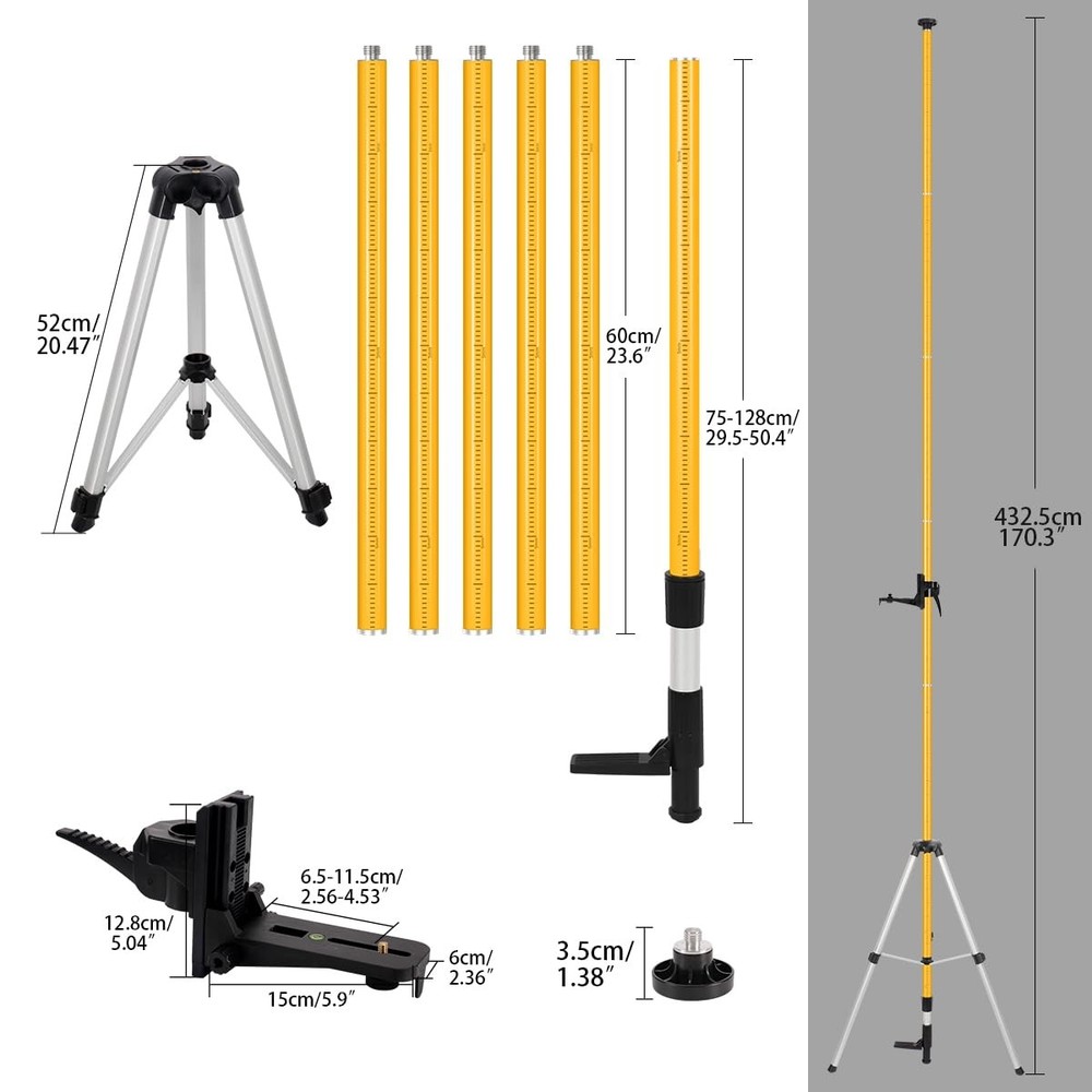 Fancyall Laser Level Pole with Tripod, Telescoping 4.2m, Yellow