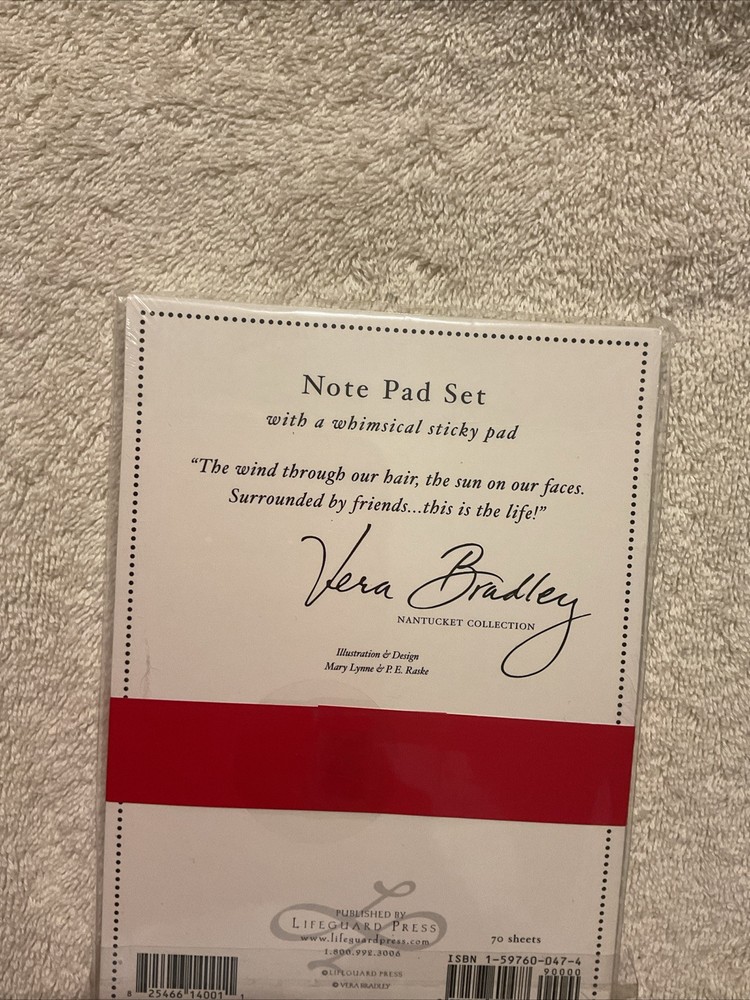 Vera Bradley Nantucket Red Note Pad Set New