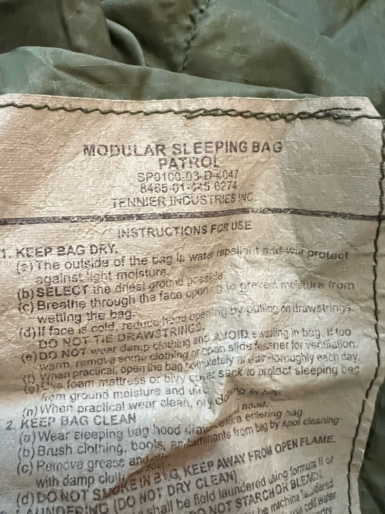 USGI Modular Intermediate Cold Weather Mummy Sleeping Bag Tennier